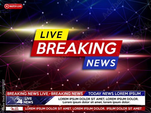 Background screen saver on breaking news. Breaking news live on world map on the space background.