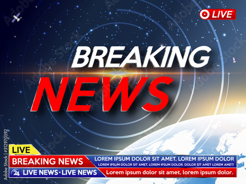 Background screen saver on breaking news. Breaking news live on world map on the blue background.