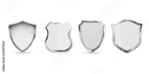 Set of metal shield isolated on white background.