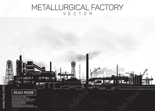 Factory and many pipes, heavy industry.