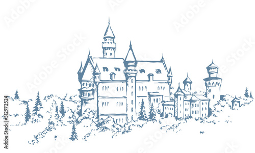Famous German castle. Vector drawing