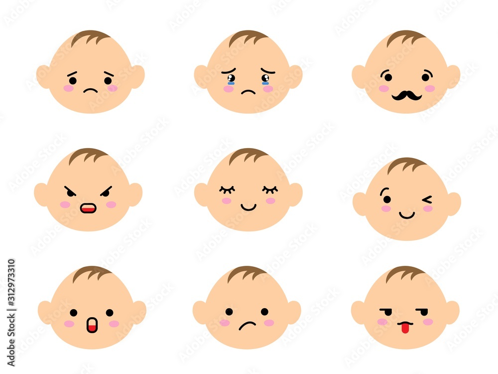 Set of baby faces emoji with different mood. Kawaii cute kids emoticons and Japanese anime emoji faces expressions. Set of baby faces emoji with different mood. Kawaii cute kids emoticons and Japanese anime emoji faces expressions.