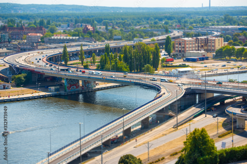 Fototapeta premium Left bank of the Oder river in Szczecin