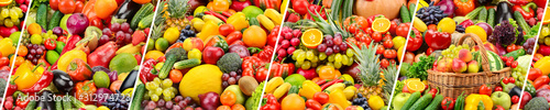 Wide background healthy fresh vegetables  fruits and berries.