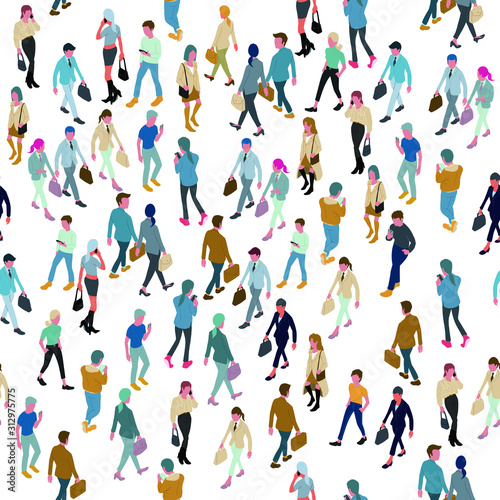 seamless isometric vector people walking 