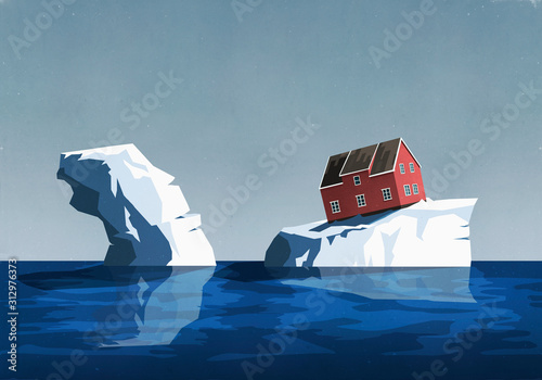 House perched precariously on iceberg