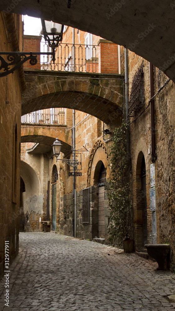 narrow street in old town of Orvieto in Italy