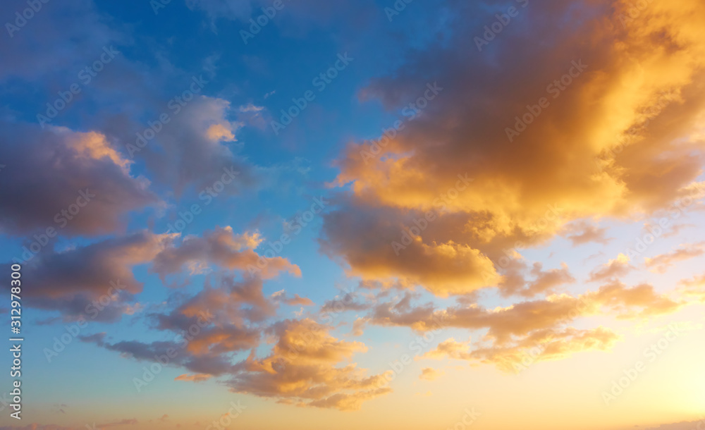 African sunset sky with beautiful orange clouds