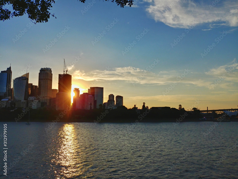 Downtown Sydney skyline in Australia at twilight