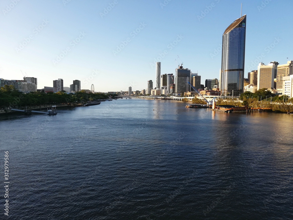 Panorama from Brisbane skyline and south bank in Australia