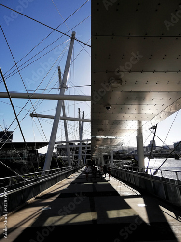 The pedestrian Kurilpa Bridge in bright sunlight Brisbane, Queensland, Australia