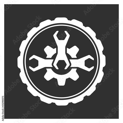 Wrench and gear symbol. Repair service logo template.