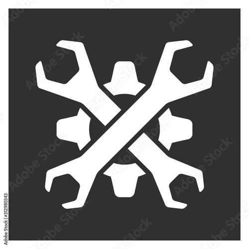 Wrench and gear symbol. Repair service logo template.