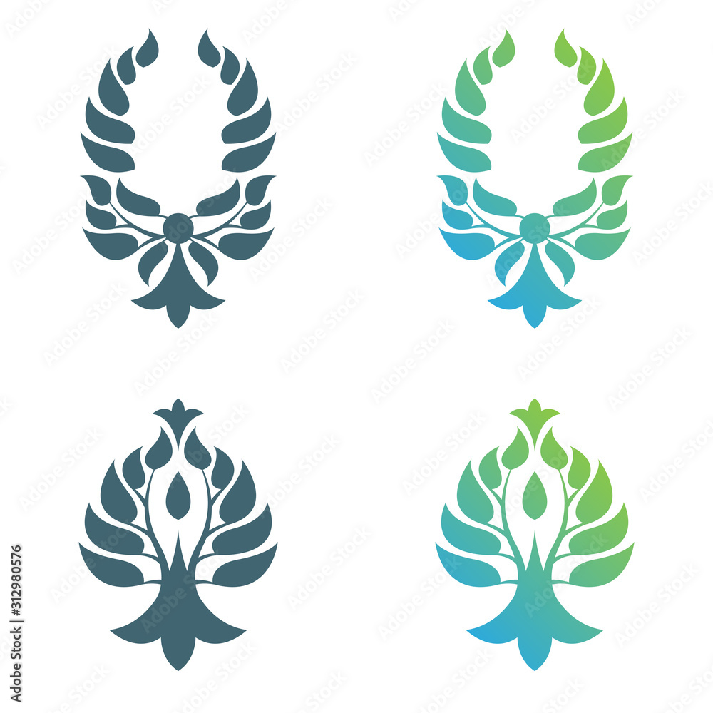 Set of abstract foliate decorations. Foliage vector symbol. Set of abstract foliate decorations. Foliage vector symbol.