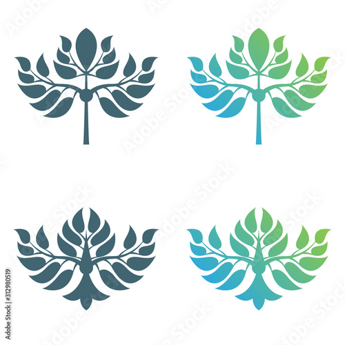 Set of abstract foliate decorations. Foliage vector symbol.