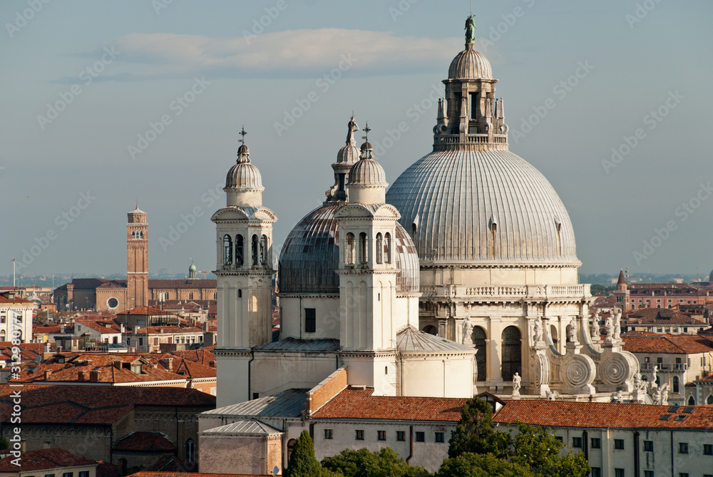 Venice Italy: Aerial view, domes of Basilica di Santa Maria della Salute