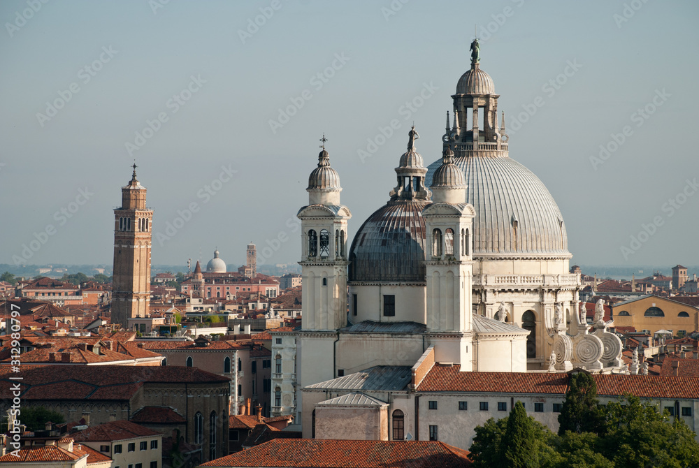 Venice Italy: Aerial view, domes of Basilica di Santa Maria della Salute