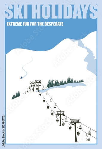 Winter background. Mountain landscape with ski lift