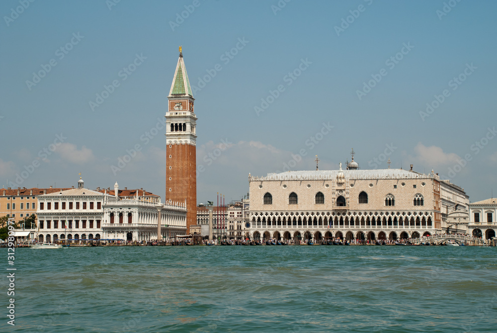 Venice, Italy: view from Giudecca Canal to the Piazza San Marco with Campanile and Doge's Palace