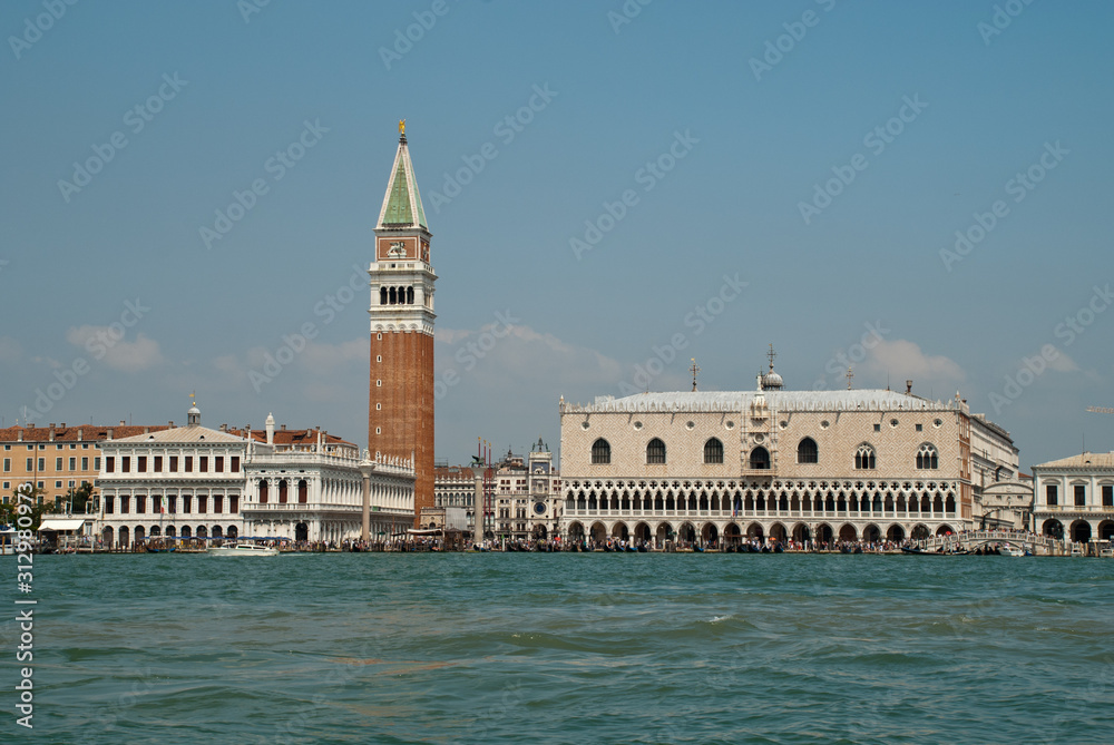 Venice, Italy: view from Giudecca Canal to the Piazza San Marco with Campanile and Doge's Palace