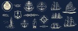 Mega Vector set. Nautical useful design elements. Inspirational themplate of Nautical Style Logo, Emblem Designs. Vintage sea label.