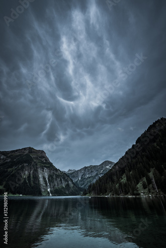 dark mountains and heavy clouds