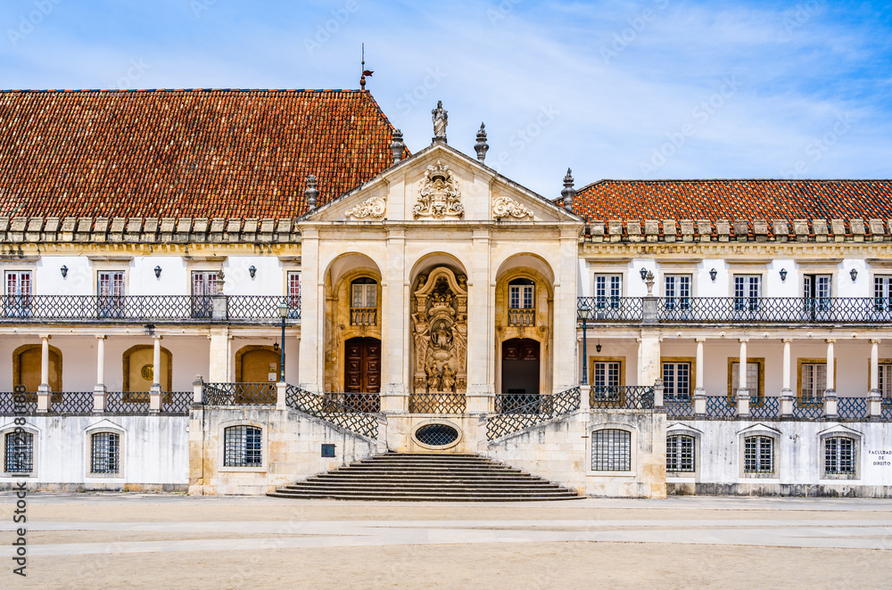 Facade of the University of Coimbra buildong in Coimbra, Portugal