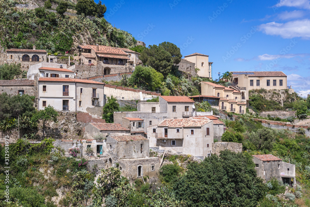Aerial view in Savoca village on Sicily Island in Italy