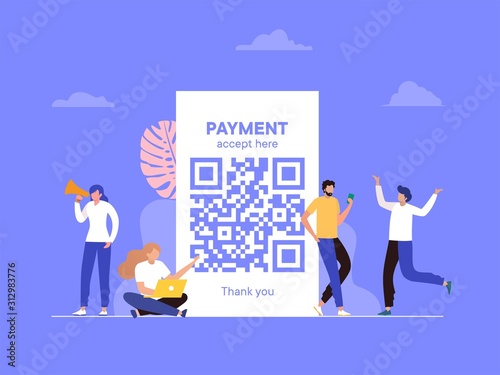 QR code scanning vector illustration concept, people use smartphone and scan qr code for payment 