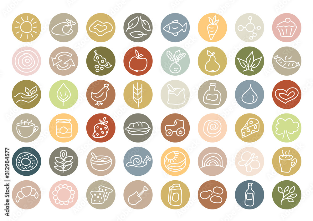 Set of 48 pictogram buttons with eco-friendly, green motives Set of 48 pictogram buttons with eco-friendly, green motives