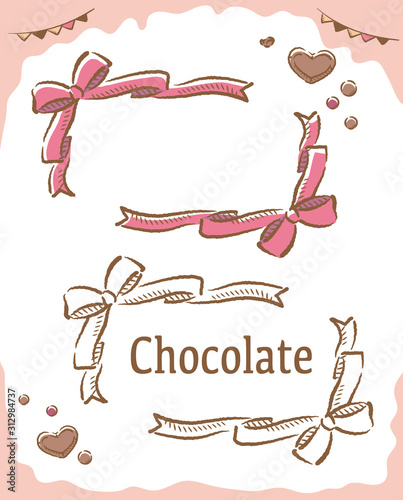 バレンタイン、リボンのフレーム素材