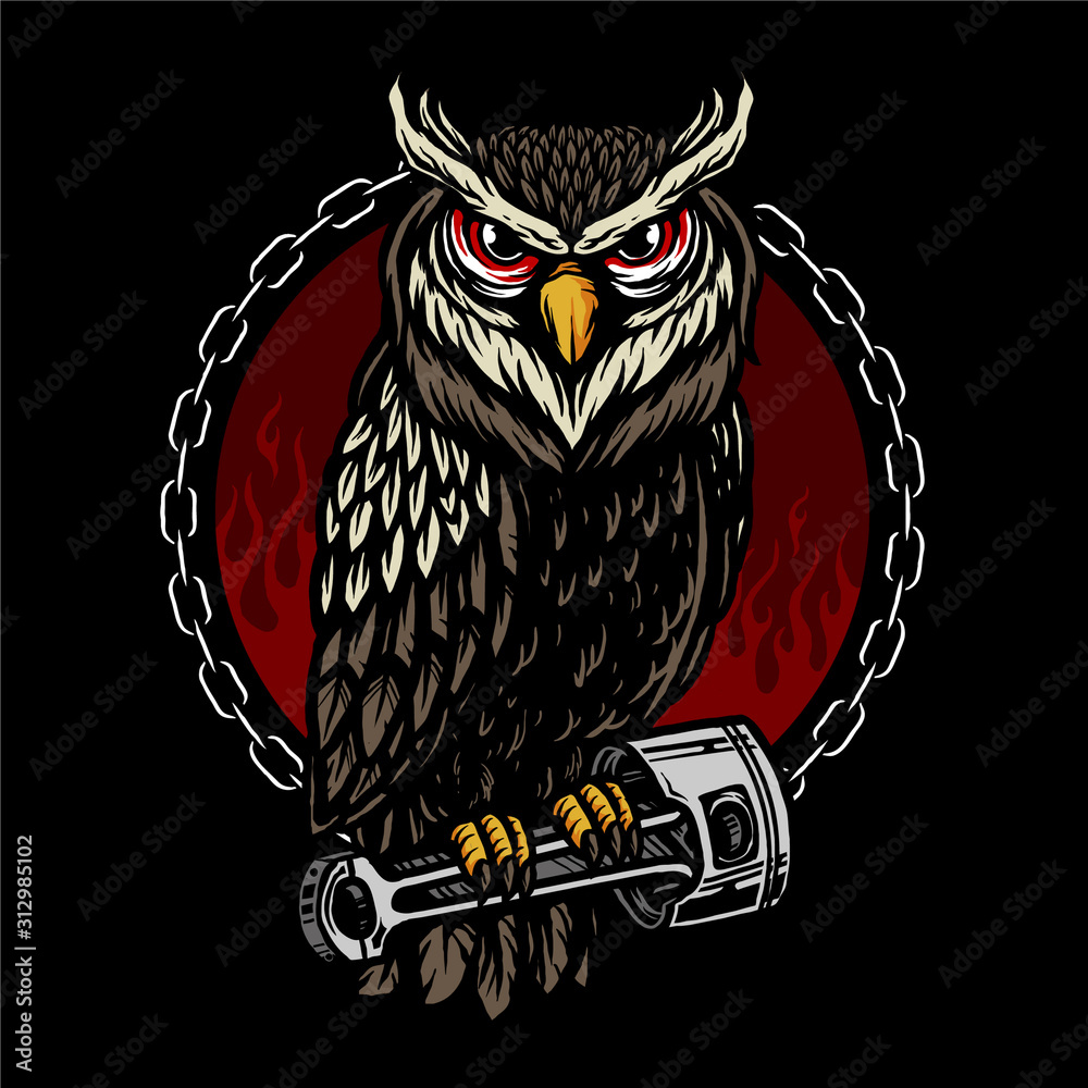 receiving Endurance Dominant vector of owl and piston for motorcycle club t shirt design Stock Vector |  Adobe Stock