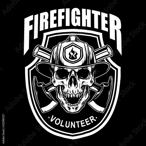 vector of fire fighter skull emblem design