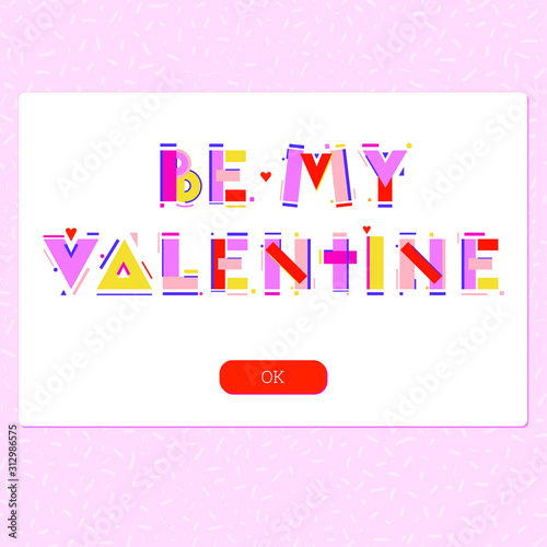 web banner with be my valentine words in geometric memphis style