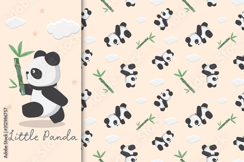 Seamless pattern with panda and bamboo