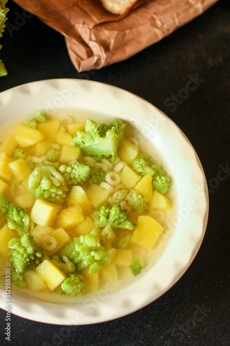 vegetable soup cauliflower romanesco (healthy eating vegetables) menu concept. food background. top view. copy space