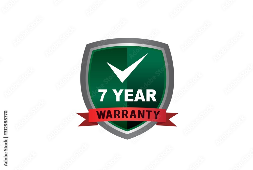 Green metallic 7 year warranty shield with red ribbon Green metallic 7 year warranty shield with red ribbon