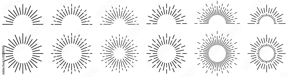 Sunburst line illustration. Sunrise. Vector