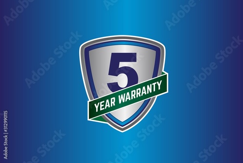 Silver metallic 5 year warranty shield with green ribbon