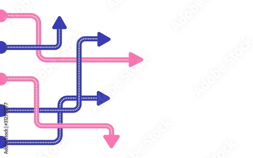 Direction concept. Abstract blue and pink arrows minimal flat design.