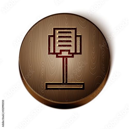 Brown line Music stand icon isolated on white background. Musical equipment. Wooden circle button. Vector Illustration