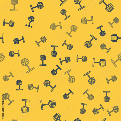 Blue line Music stand icon isolated seamless pattern on yellow background. Musical equipment. Vector Illustration