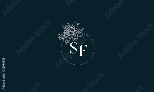 Alphabet letter icon logo SF with floral around it 