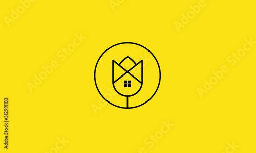 Fototapeta Logo sztuki linii ikona lotosu z domem
