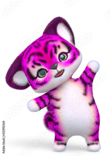 cute tiger cartoon saying hello in white background