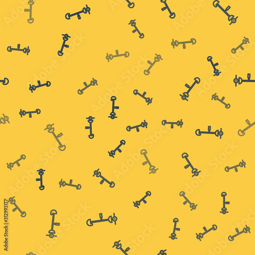Blue line Grass and weed electric string trimmer icon isolated seamless pattern on yellow background. Grass clipper, lawn mower isolated on white background. Vector Illustration