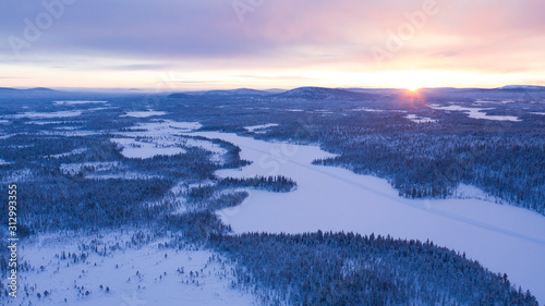 Winter landscape at sunset