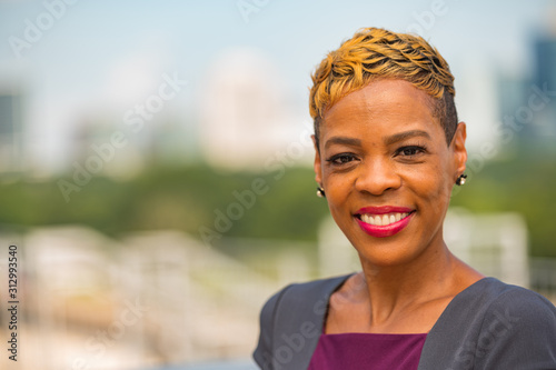 Black Businesswoman Outside at the Park in a Dress