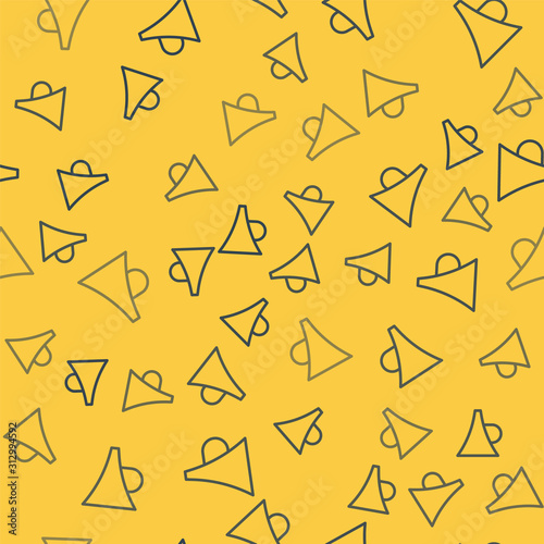 Blue line Funnel or filter icon isolated seamless pattern on yellow background. Vector Illustration