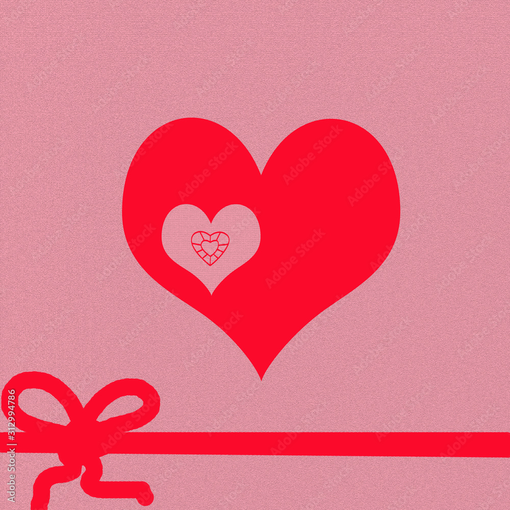 Valentine's day and wedding concept red  illustration with small  heart in bigger heart and bow. Happy Valentine's Day  web banner.
